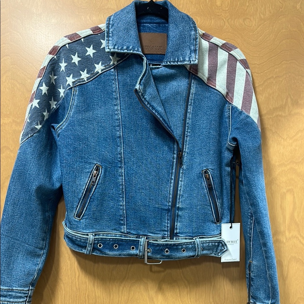 Judy Blue Denim Jacket with American Flag Design